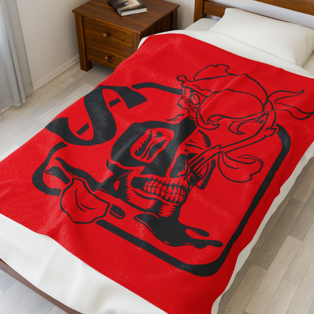 Solana Deads Gothic Floral Skull Velveteen Blanket, Cozy Throw