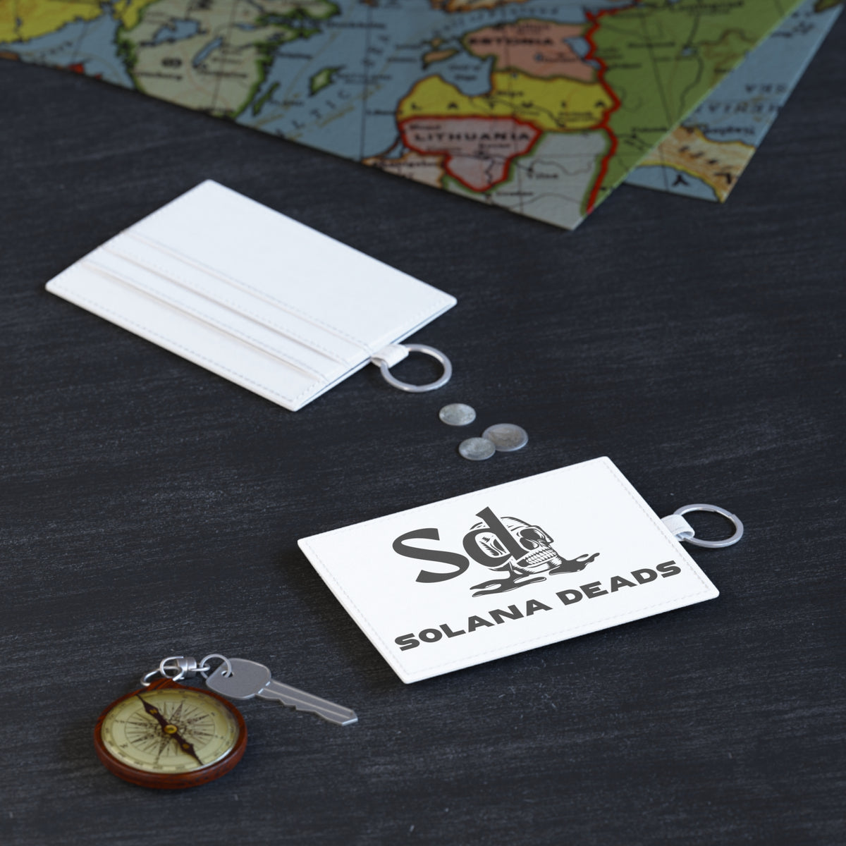 Saffiano Leather Card Holder — Solana Deads Skull Logo Card Wallet